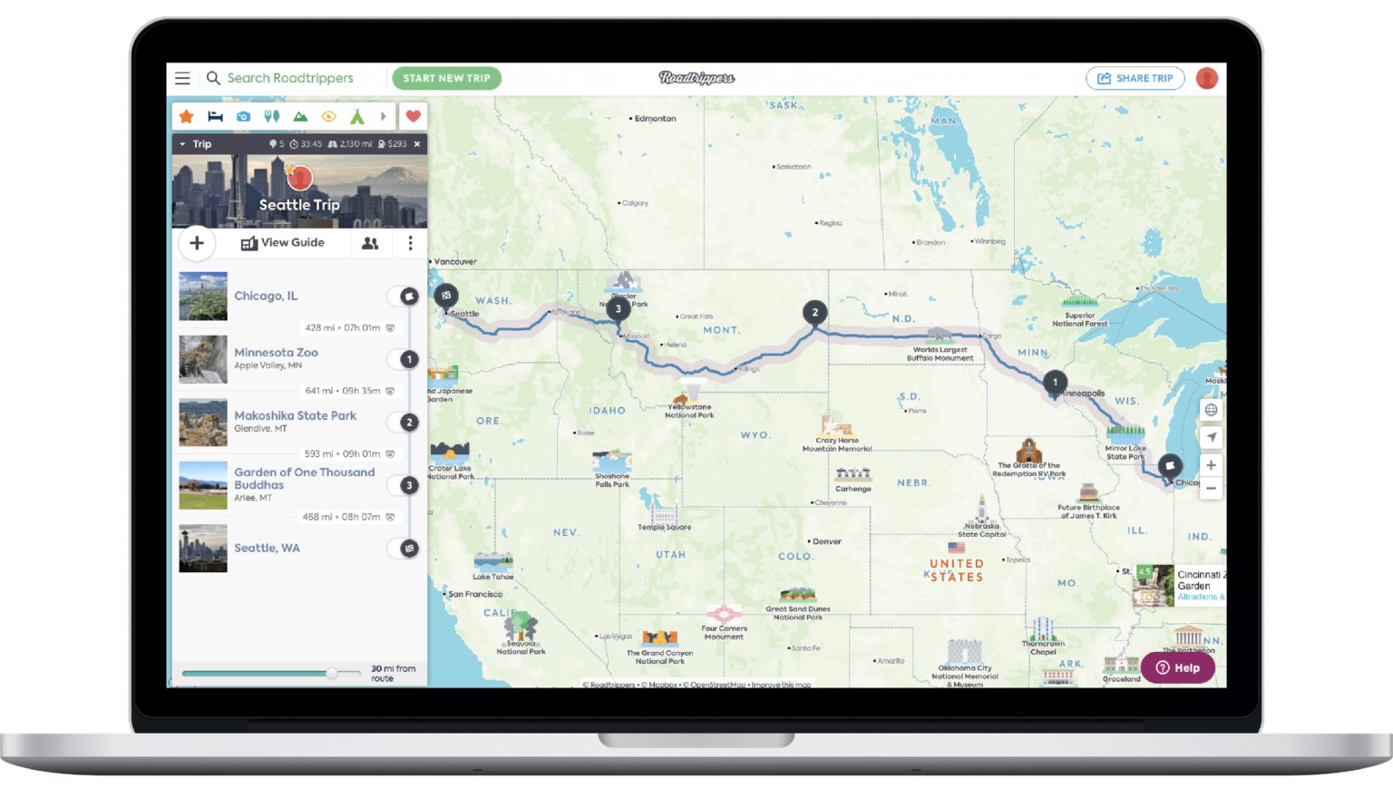 Roadtrippers route map preview