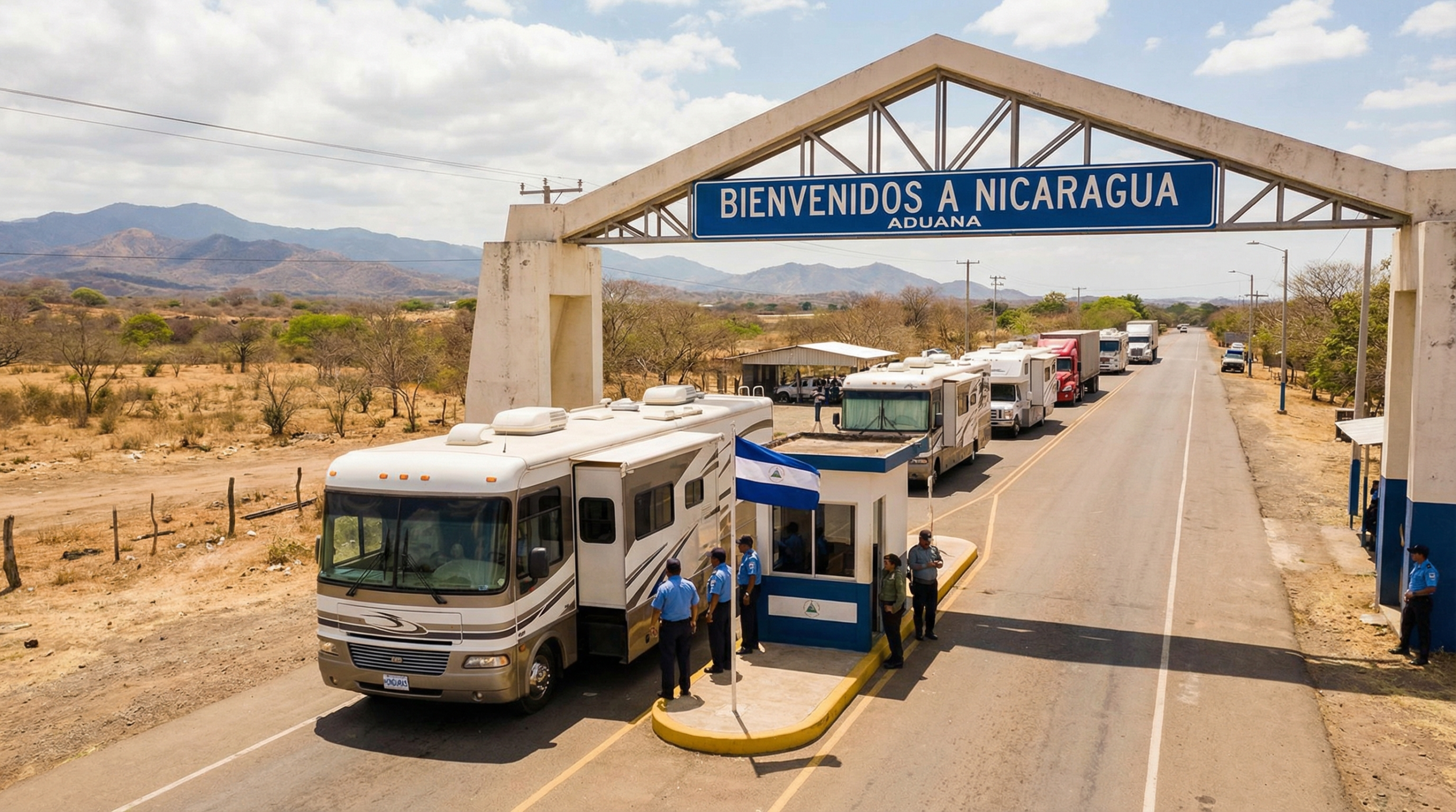 Crossing the Honduras to Nicaragua border with an RV at Guasaule