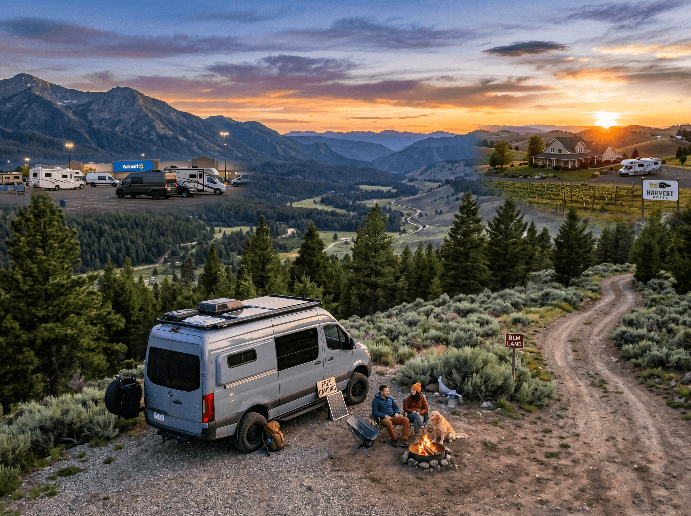 The Complete Guide to Free Camping in 2026: Public Land, Walmart Parking Lots, Harvest Hosts & Hidden RV Stops
